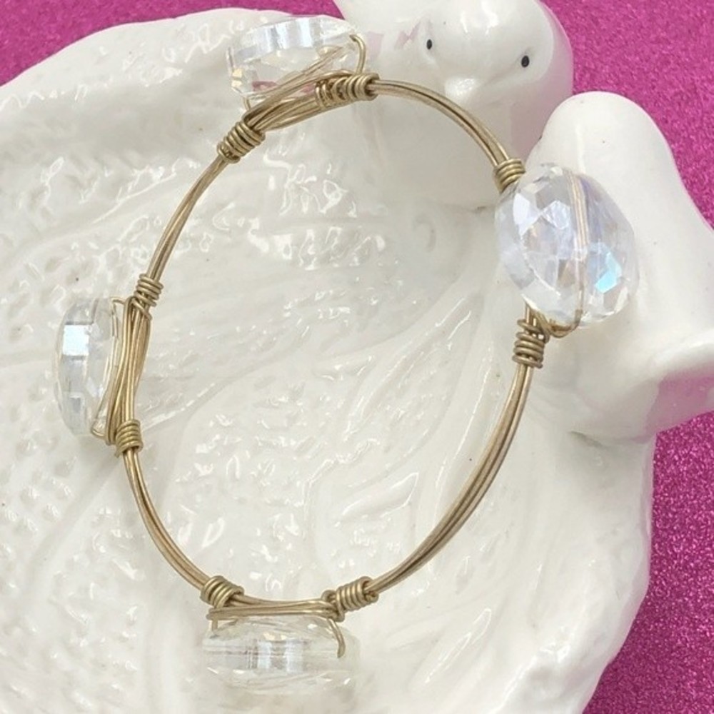 🌼 Wire Glass Bead Artesian Style Gold Bangle Bracelet